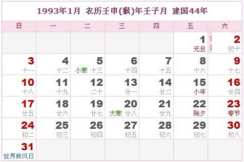 1993年日曆表 1993年農曆陽曆表_民俗預測