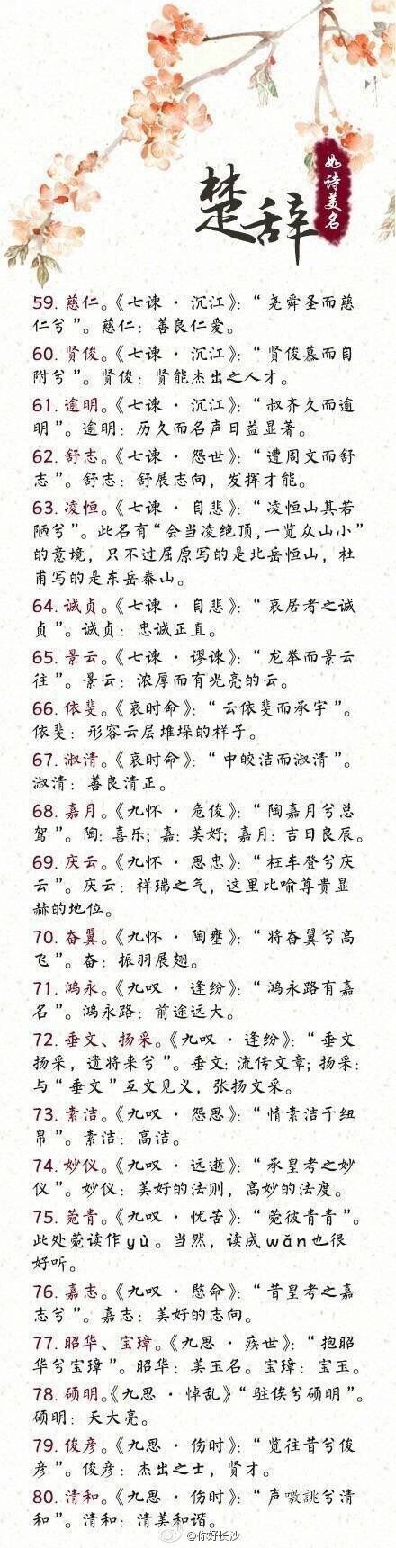 楚辭起名,詩經楚辭取名