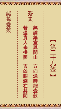諸葛神簽第二十九簽 諸葛靈簽解簽29