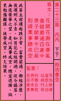 關帝靈簽 第二十三簽 丙丙 下下_抽籤占卜