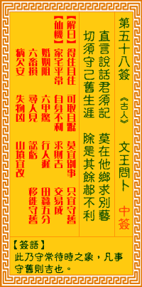 觀音靈簽58 觀音靈簽解簽58: 文王問卜觀音靈簽解簽