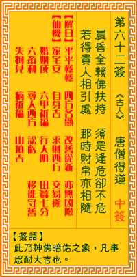 觀音靈簽62 觀音靈簽解簽62: 唐僧得道觀音靈簽解簽