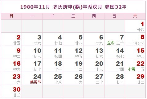 1980年日曆表 1980年農曆陽曆表_民俗預測