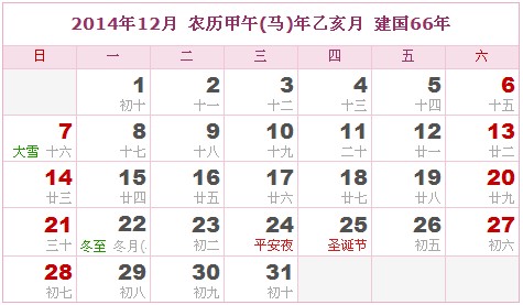 2014年日曆表 2014年農曆陽曆表_民俗預測