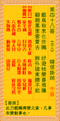 觀音靈簽48 觀音靈簽解簽48: 韓信掛帥觀音靈簽解簽