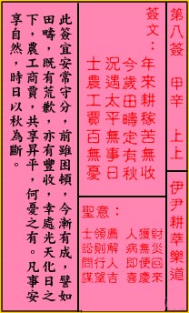 關公靈簽解簽 第八簽 甲辛 上上_抽籤占卜