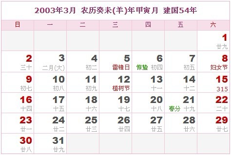 2003年日曆表 2003年農曆陽曆表_民俗預測
